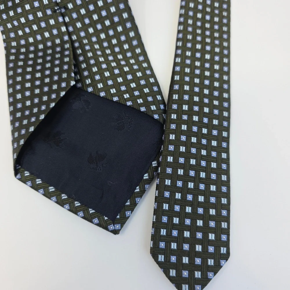 Brooks Brothers Makers‎ Tie Men OS Green Blue Geometric Basketweave Silk Necktie
